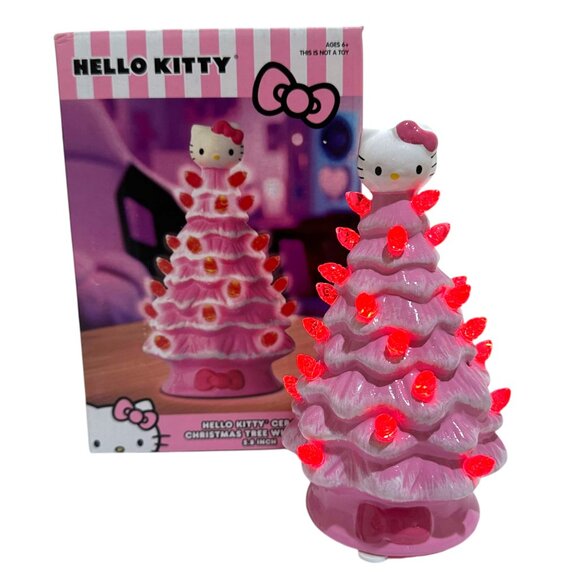 Hello Kitty Ceramic Pink Christmas Tree With Lights NEW with Light Cute - Picture 9 of 12